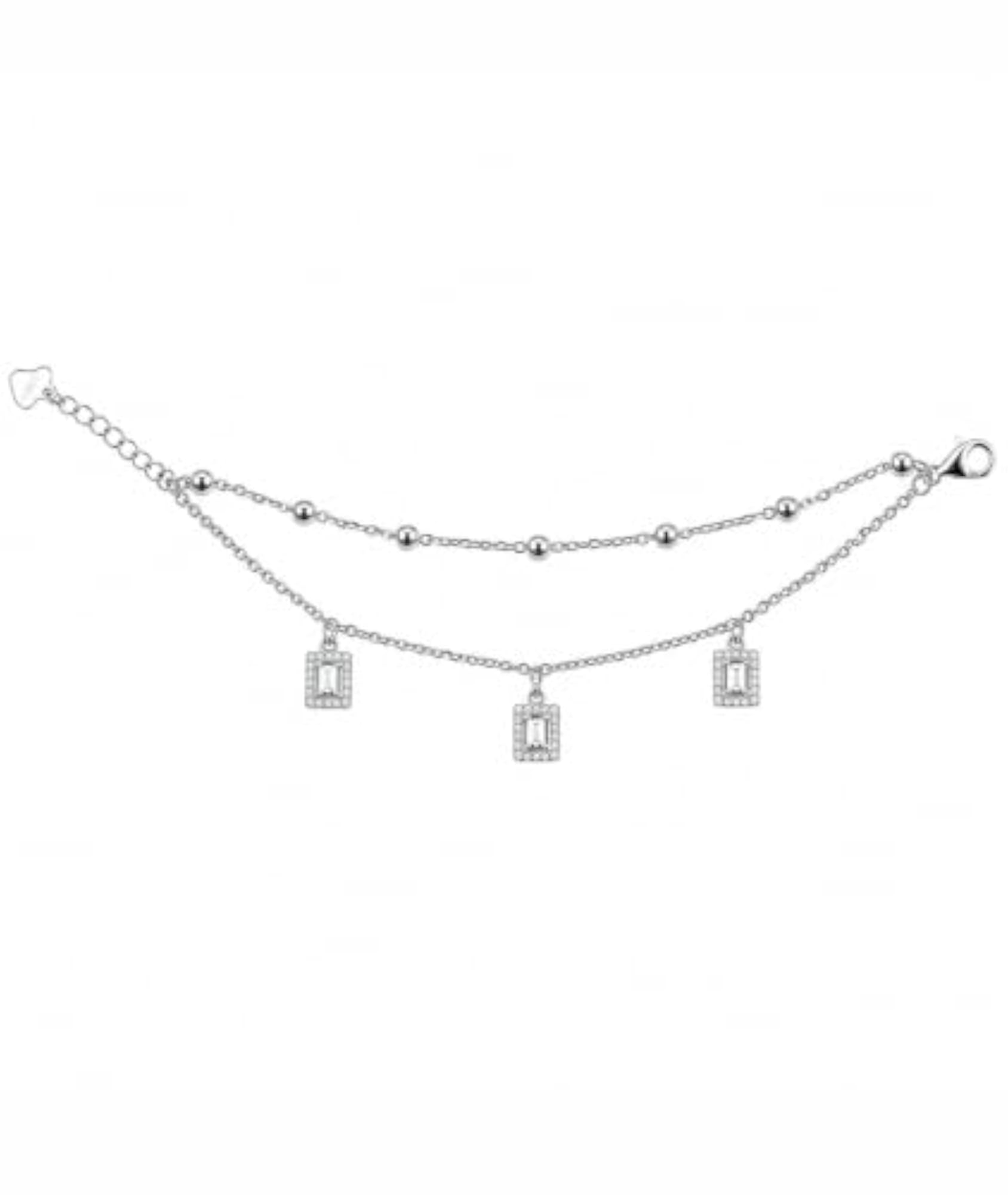 925 Sterling Silver Double Layer CZ Charm Bracelet